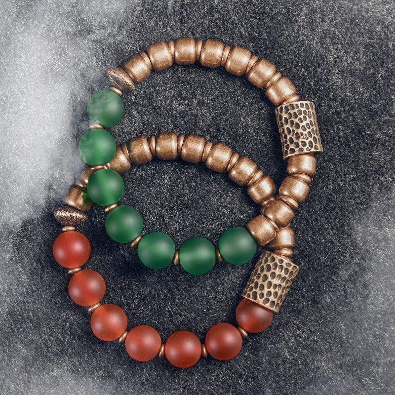 Red/green agate and copper