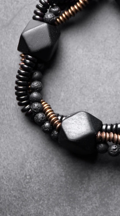 Black ebony wood and copper beads