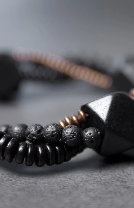 Black ebony wood and copper beads