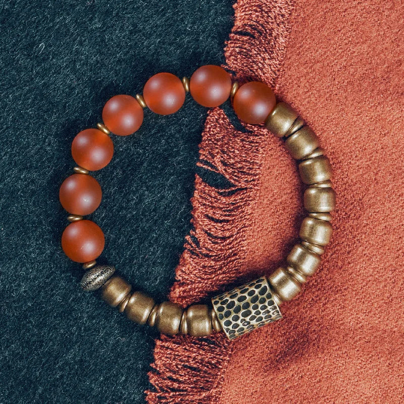 Red/green agate and copper